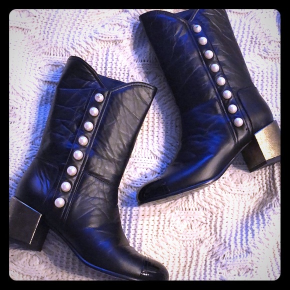 CHANEL Shoes - Chanel leather boots with pearl buttons